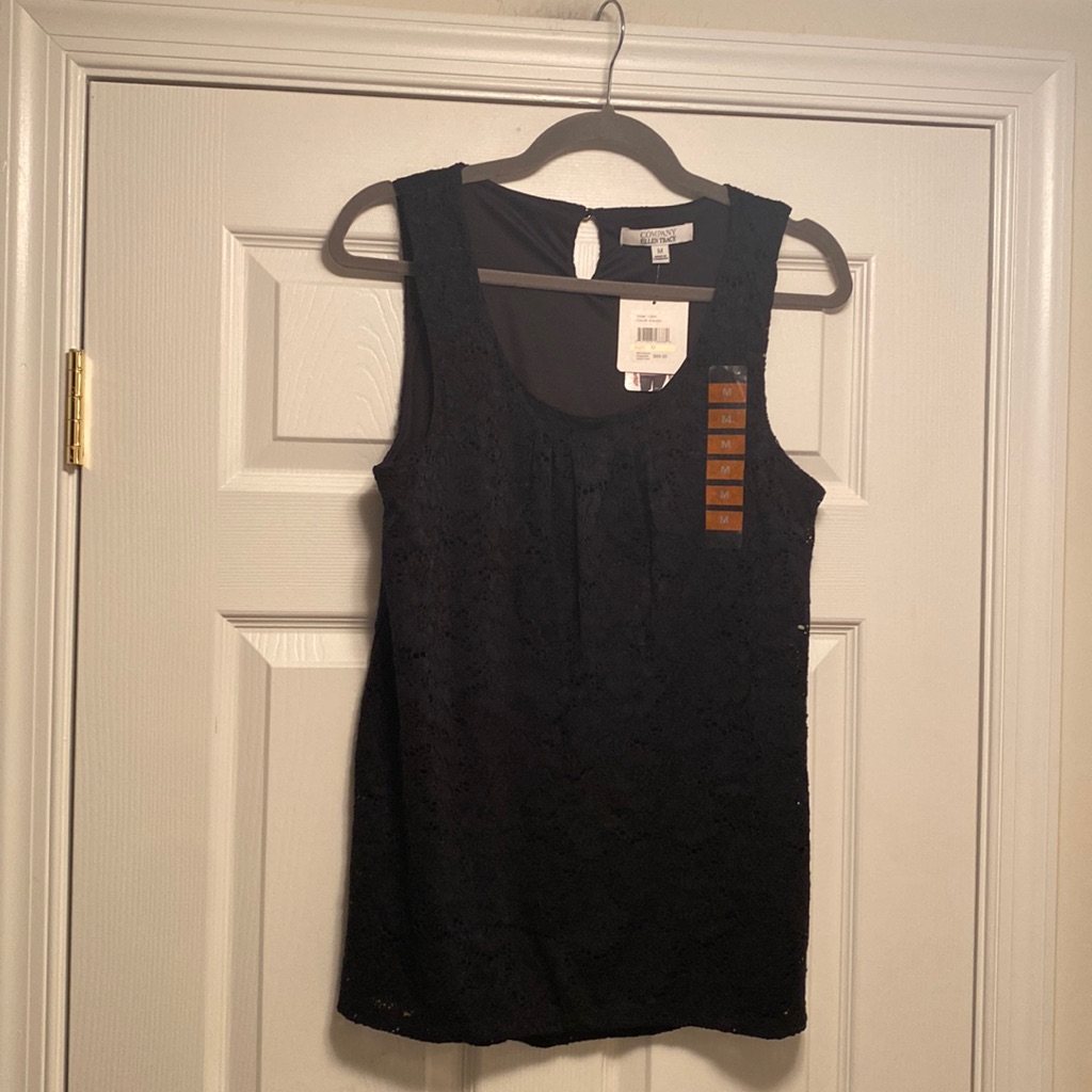 Brand New Ellen Tracy Black Lace Tank Topsize M